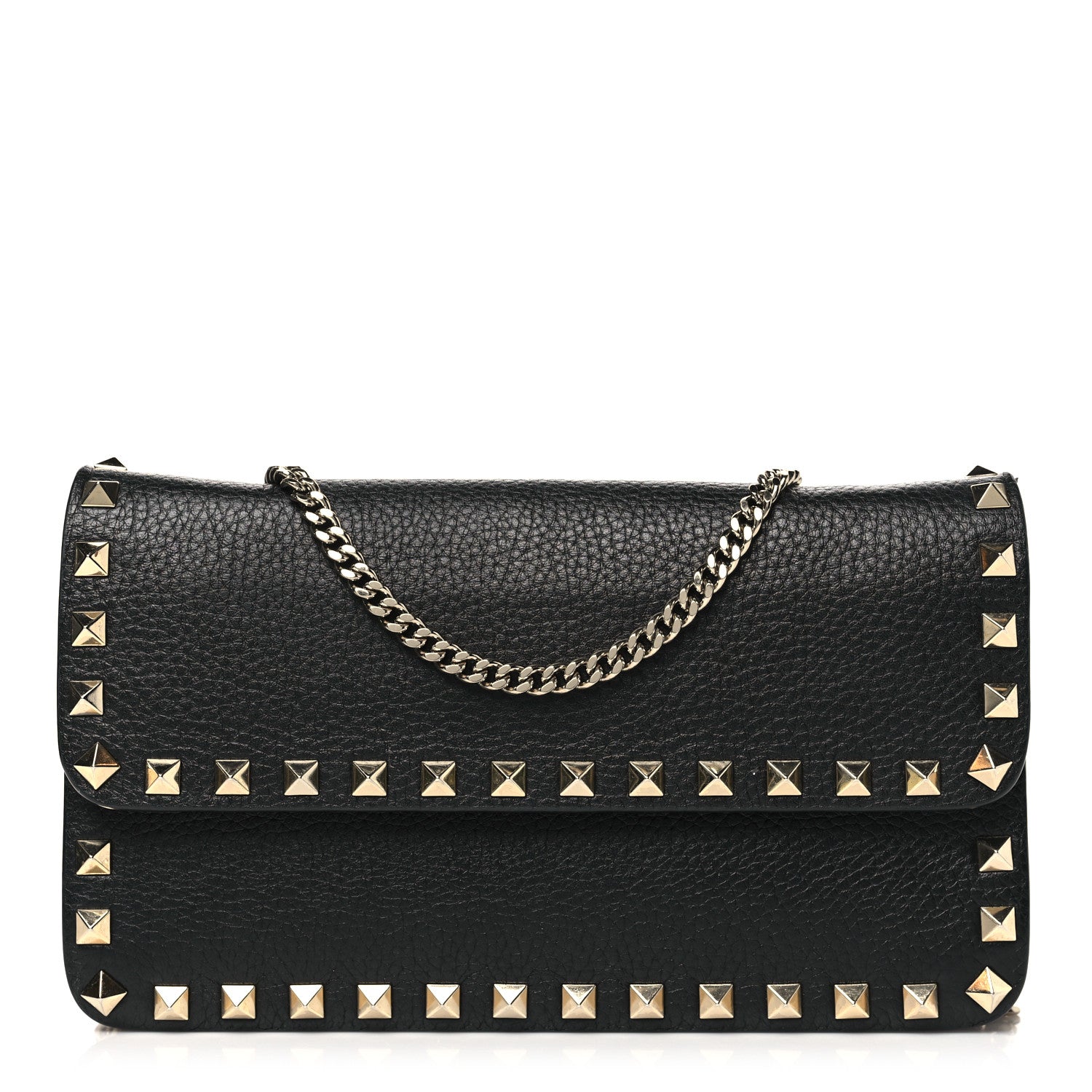 Valentino Garavani Pebbled Calfskin Rockstud Flap Wallet On Chain 1 of 10