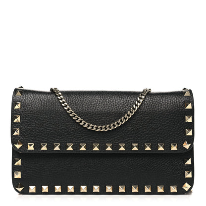 Valentino Garavani Pebbled Calfskin Rockstud Flap Wallet On Chain 1 of 10