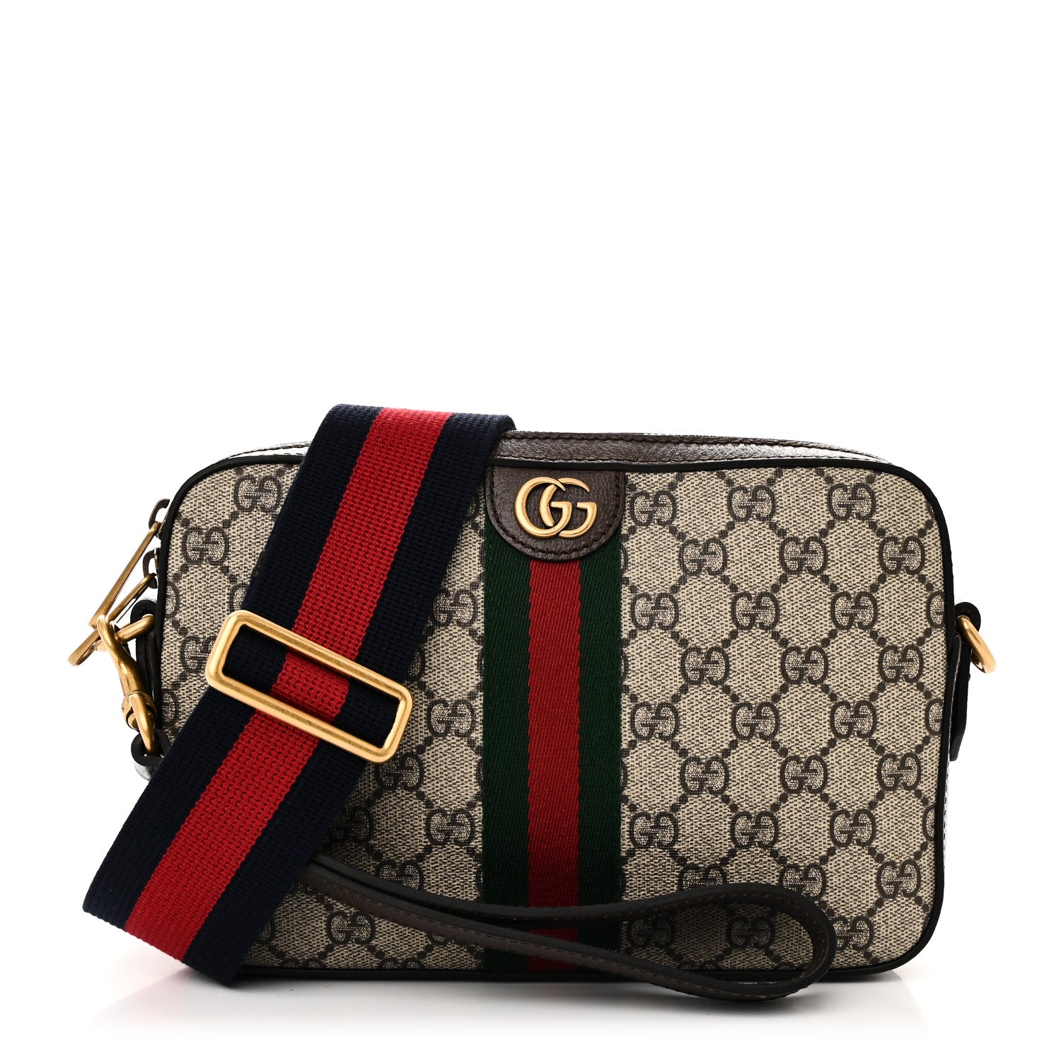Gucci GG Supreme Monogram Textured Dollar Calfskin Web Ophidia Wristlet Shoulder Bag Beige Ebony New Acero 1 of 10