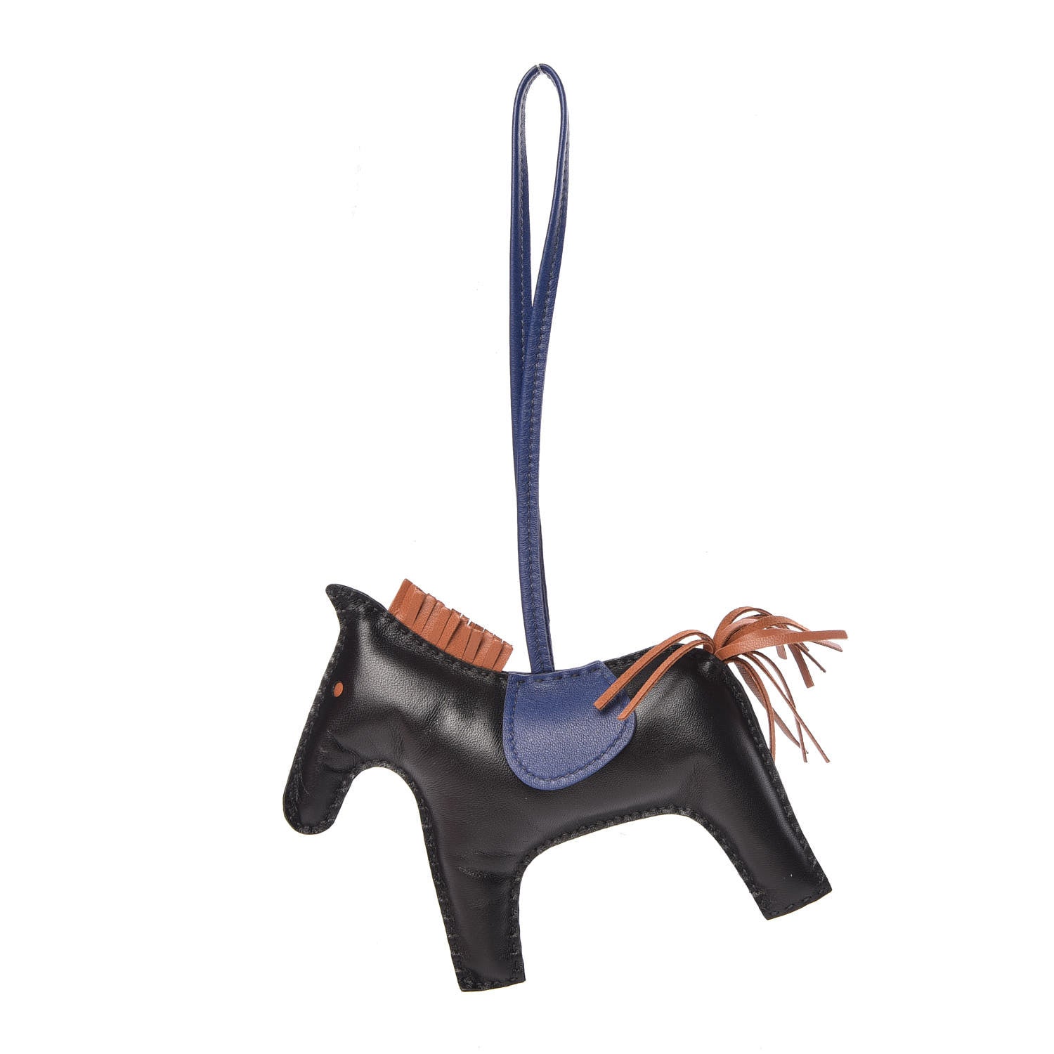 Hermes Milo Lambskin Grigri Rodeo Horse Bag Charm GM Black Bleu Saphir Gold 1 of 5