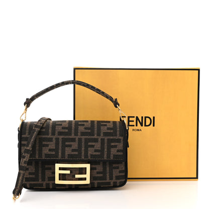 Fendi Fabric Jacquard FF 1974 Mini Baguette Tobacco Moro Black 3 of 12