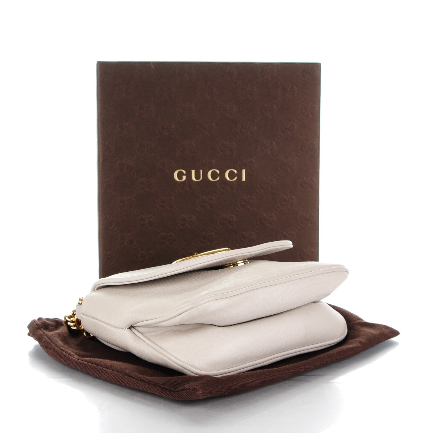 Gucci Pebbled Calfskin Small 1973 Chain Shoulder Bag Off White 4 of 7