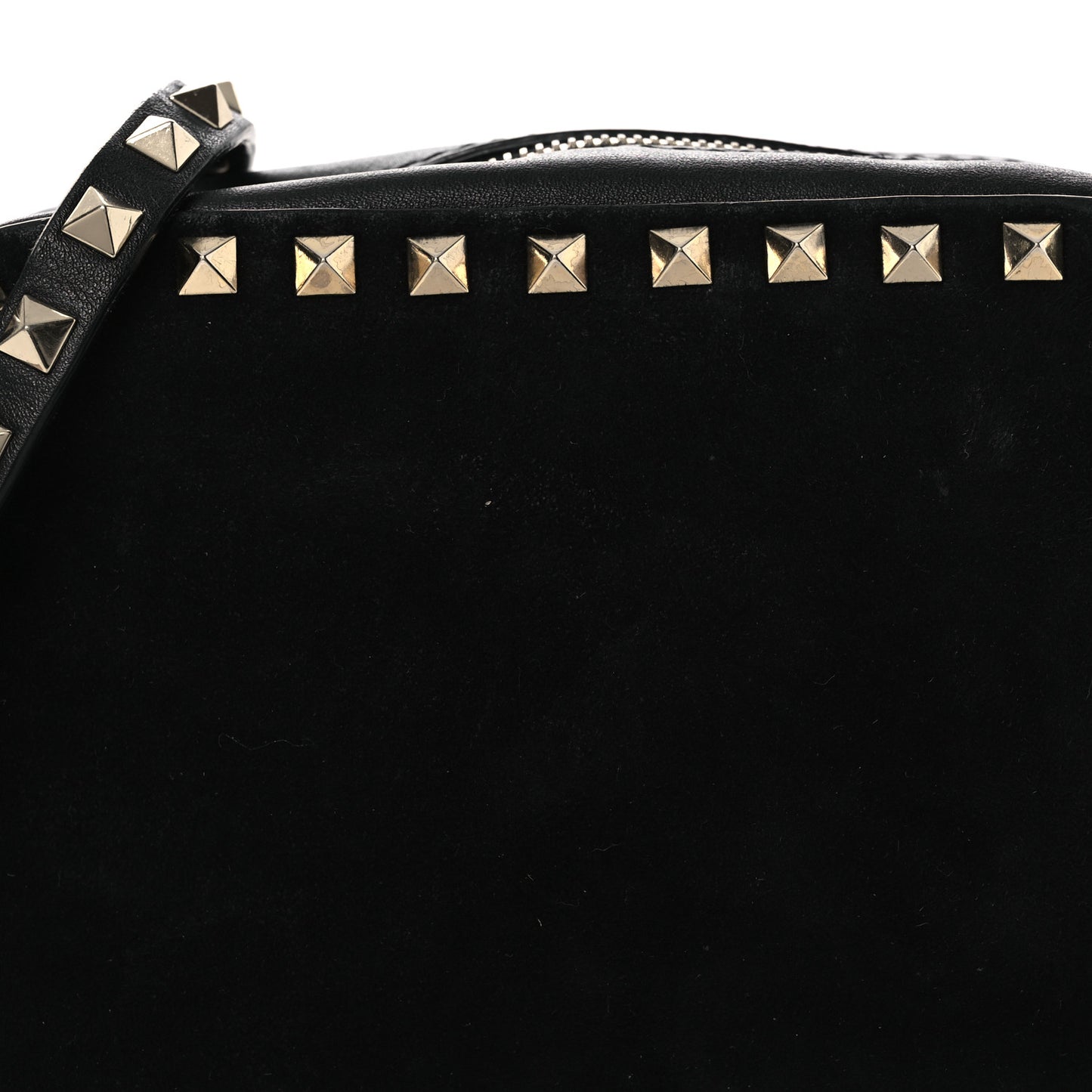 Calfskin Suede Rockstud Camera Crossbody Bag Black
