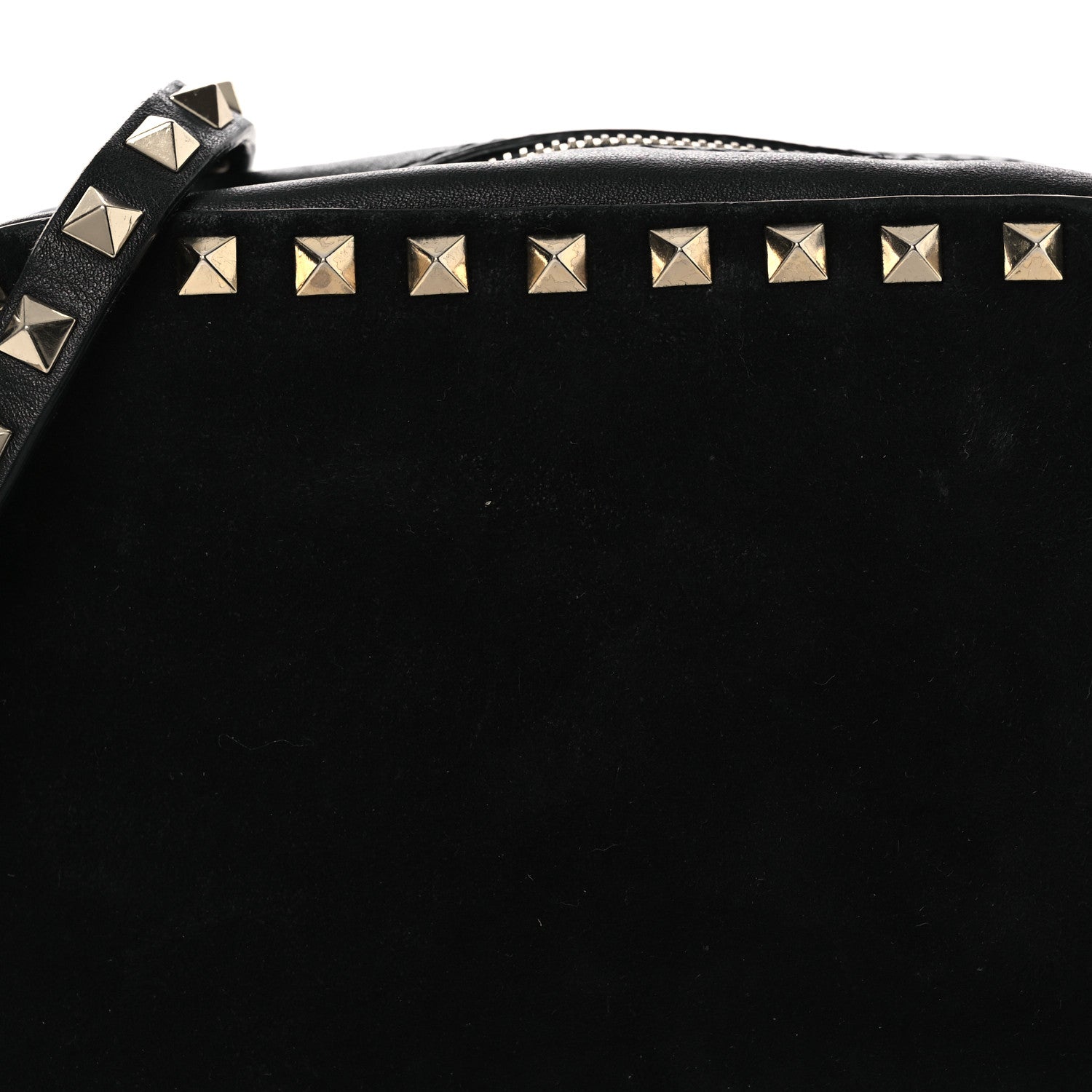 Valentino Garavani Calfskin Suede Rockstud Camera Crossbody Bag Black 7 of 15