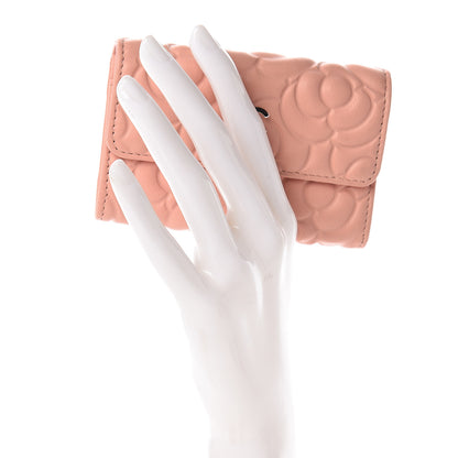 Chanel Goatskin Camellia Embossed Card Holder Wallet Light Pink 2 of 13