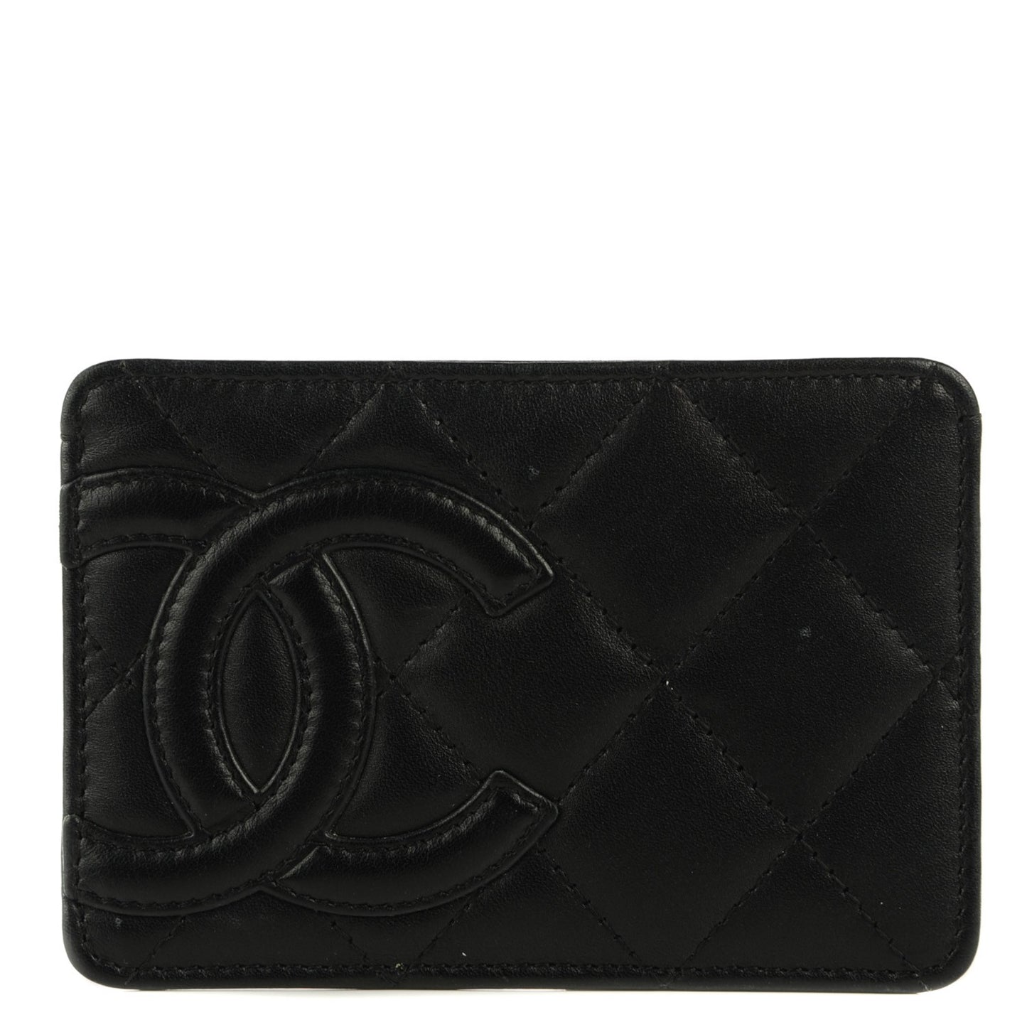 Calfskin Quilted Cambon Card Holder Black