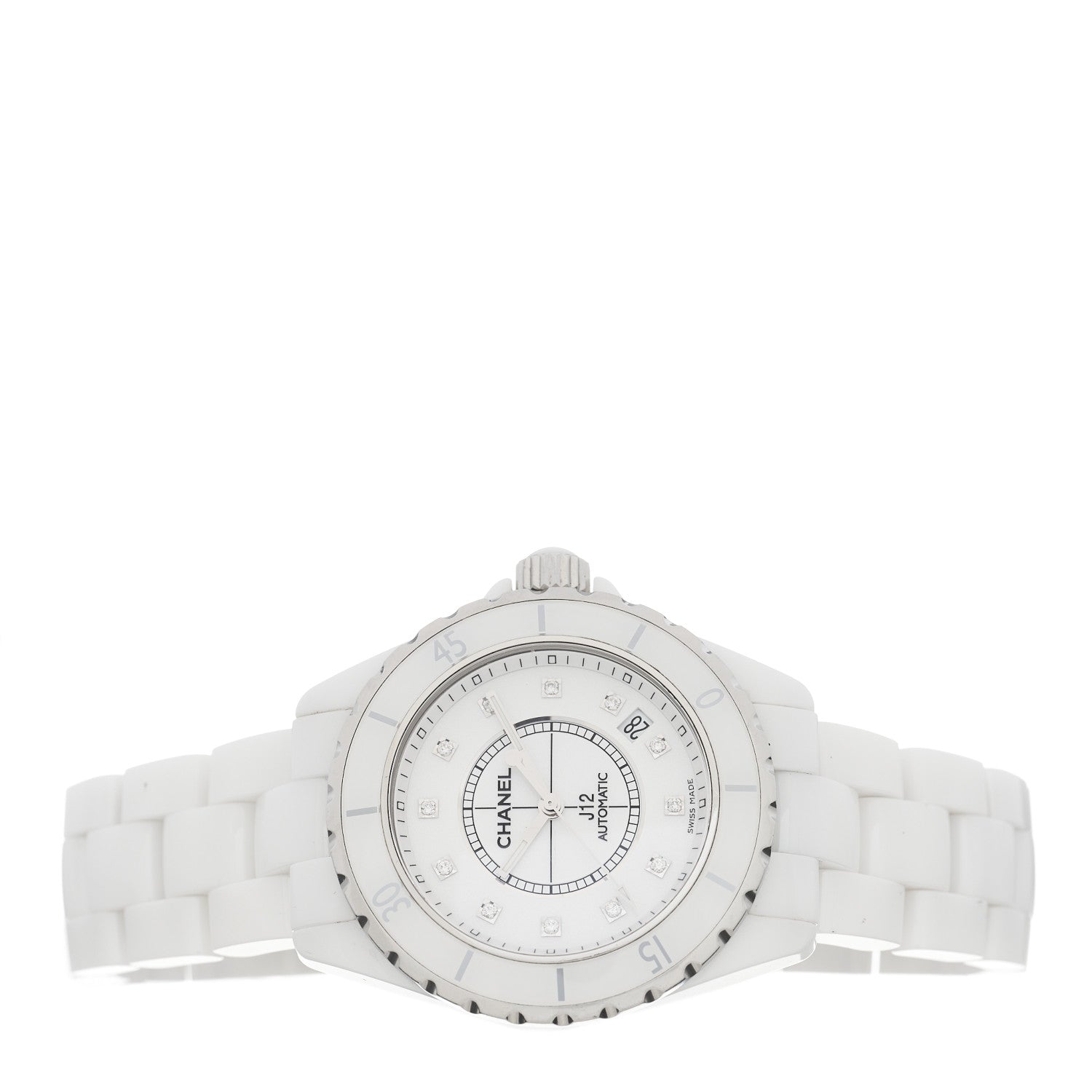 Chanel Stainless Steel Ceramic Diamond 38mm J12 Automatic Watch White 2 of 5
