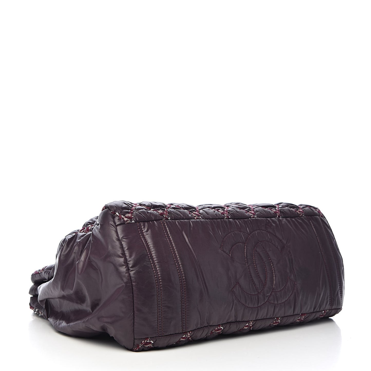 Nylon Quilted Tweed Stitch Bubble Tote Plum