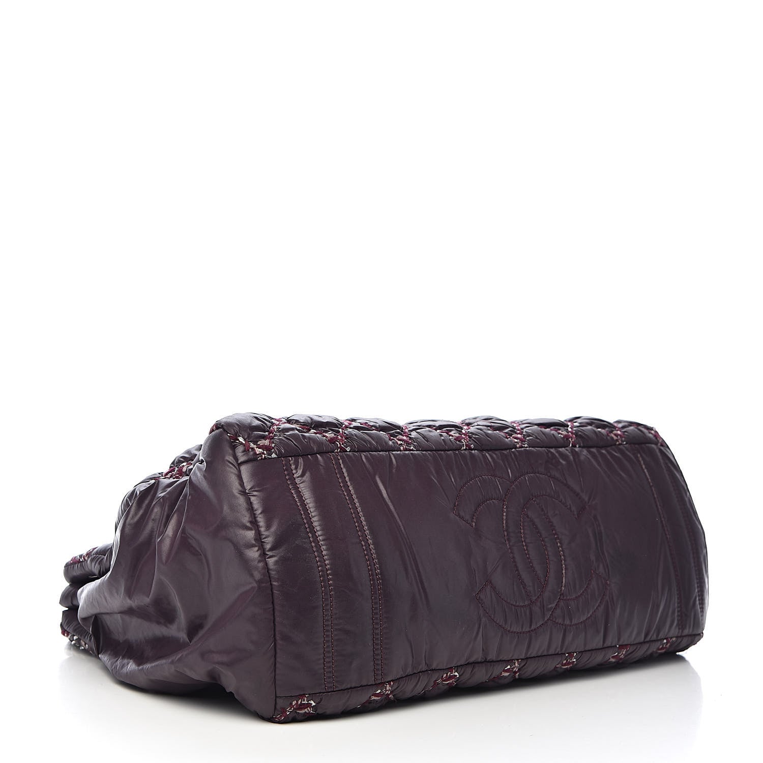 Chanel Nylon Quilted Tweed Stitch Bubble Tote Plum 4 of 15