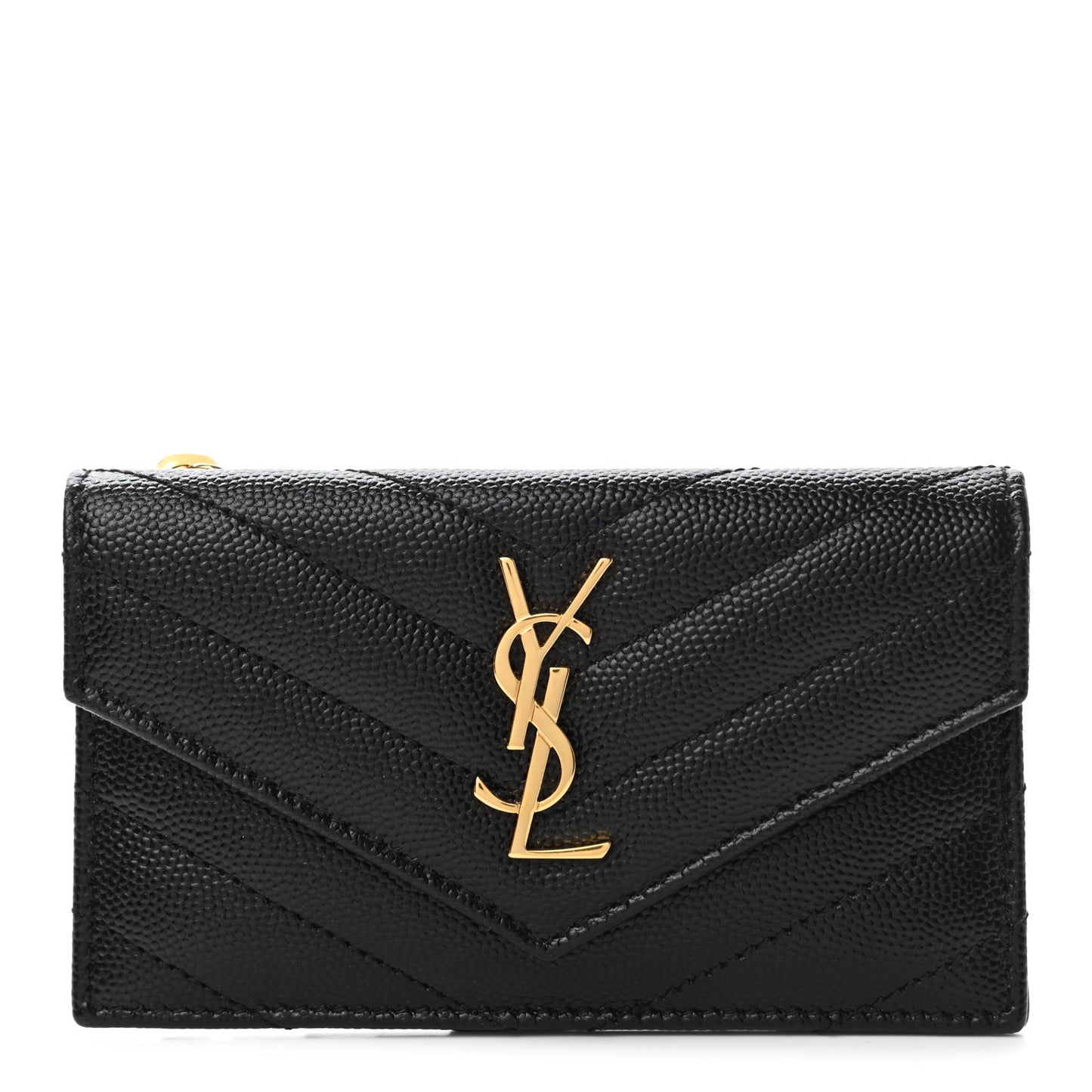 Grain De Poudre Matelasse Chevron Monogram Compact Wallet Black
