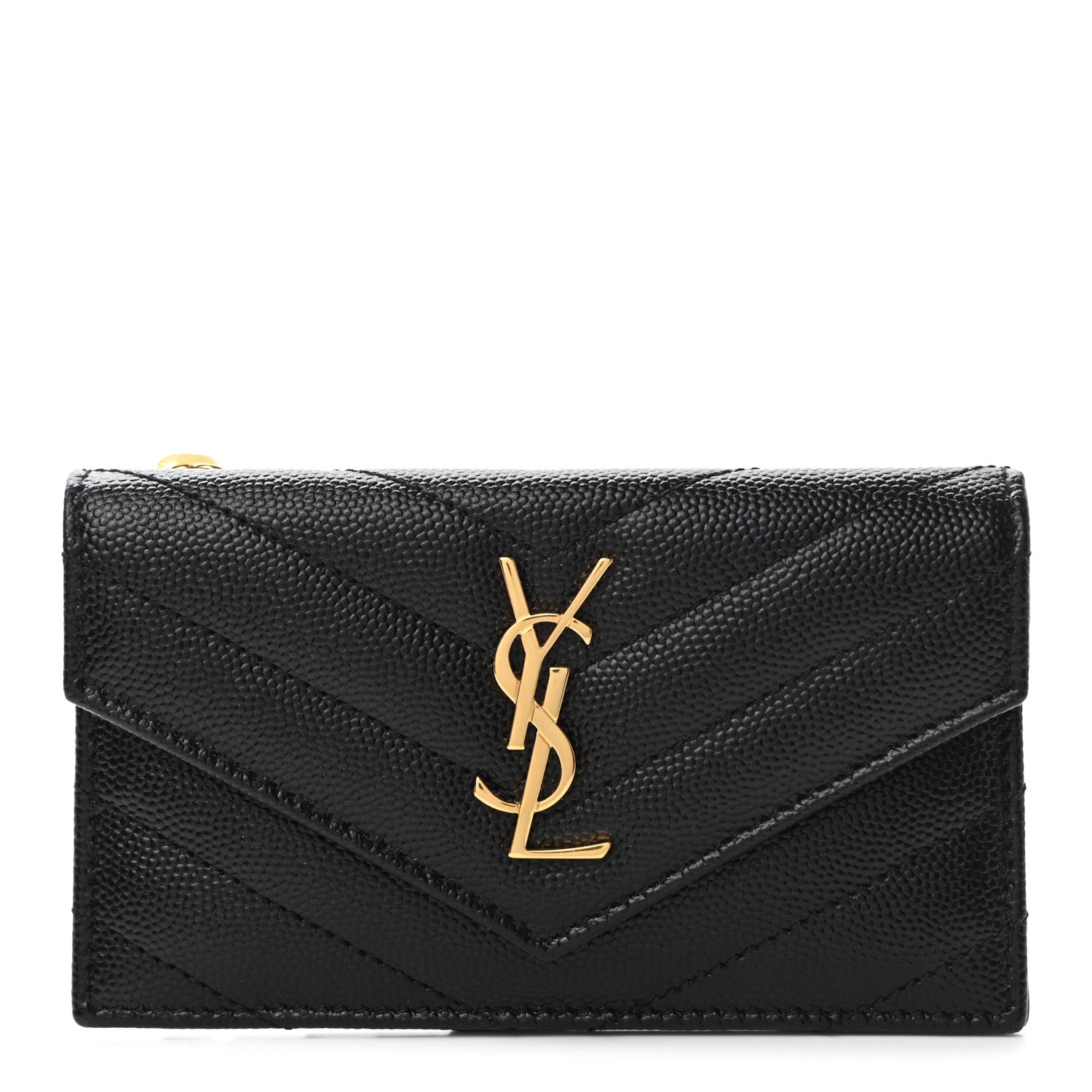 Saint Laurent Grain De Poudre Matelasse Chevron Monogram Compact Wallet Black 1 of 7