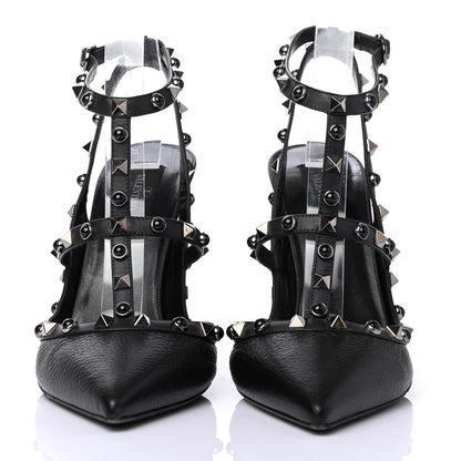 Valentino Garavani Pebbled Calfskin Onyx Rockstud Rolling Ankle Strap 100mm Pumps 41 Black 2 of 4