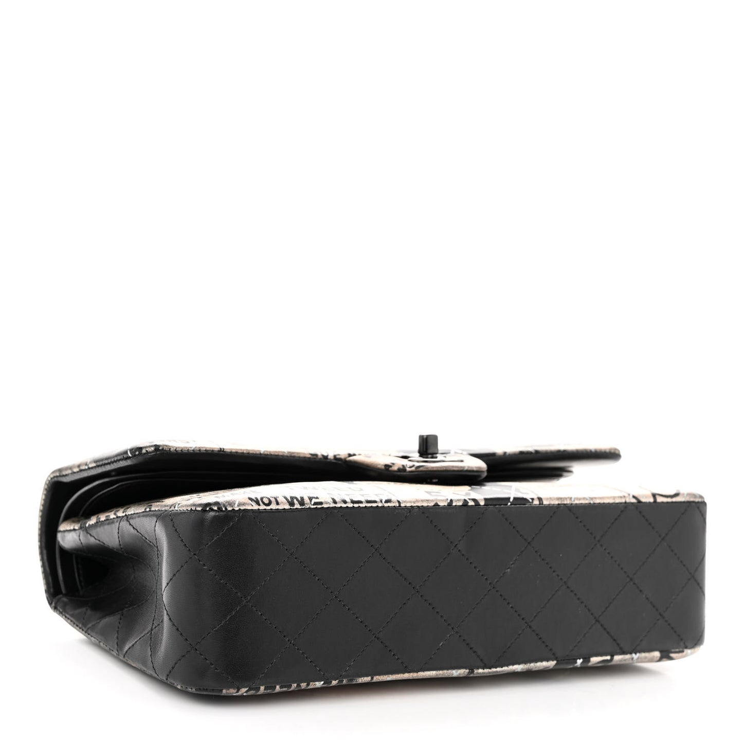 Metallic Lambskin Painted Feministe Newsprint Medium Double Flap So Black