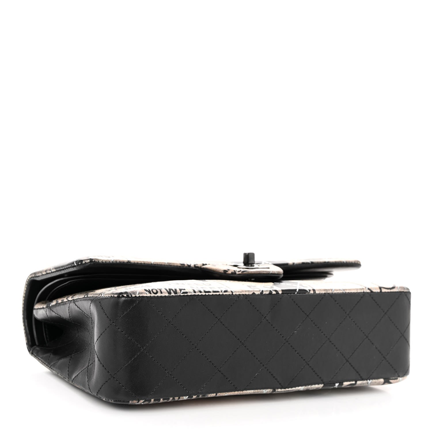 Chanel Metallic Lambskin Painted Feministe Newsprint Medium Double Flap So Black 4 of 12