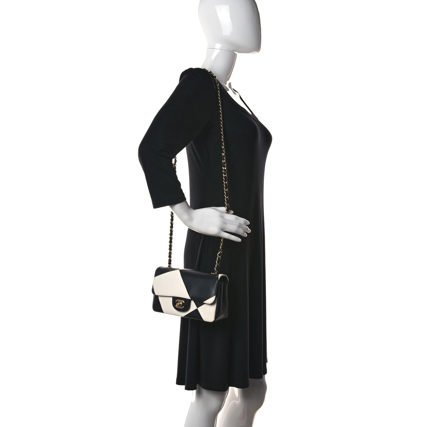 Lambskin Geometric Patchwork Mini Flap Black White