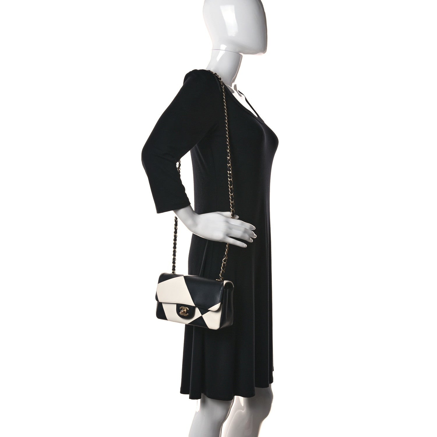 Chanel Lambskin Geometric Patchwork Mini Flap Black White 2 of 17