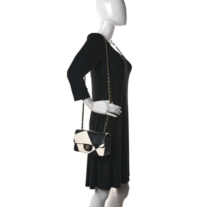 Chanel Lambskin Geometric Patchwork Mini Flap Black White 2 of 17