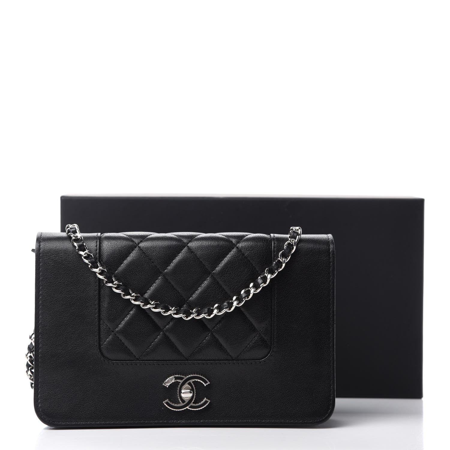 Chanel Sheepskin Quilted Mademoiselle Vintage Wallet On Chain WOC Black 14 of 14