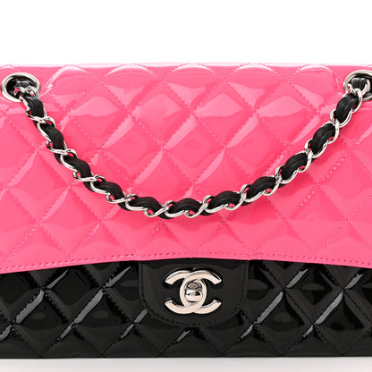 Chanel Patent Calfskin Quilted Bi-Color Medium Double Flap Pink Black 8 of 10