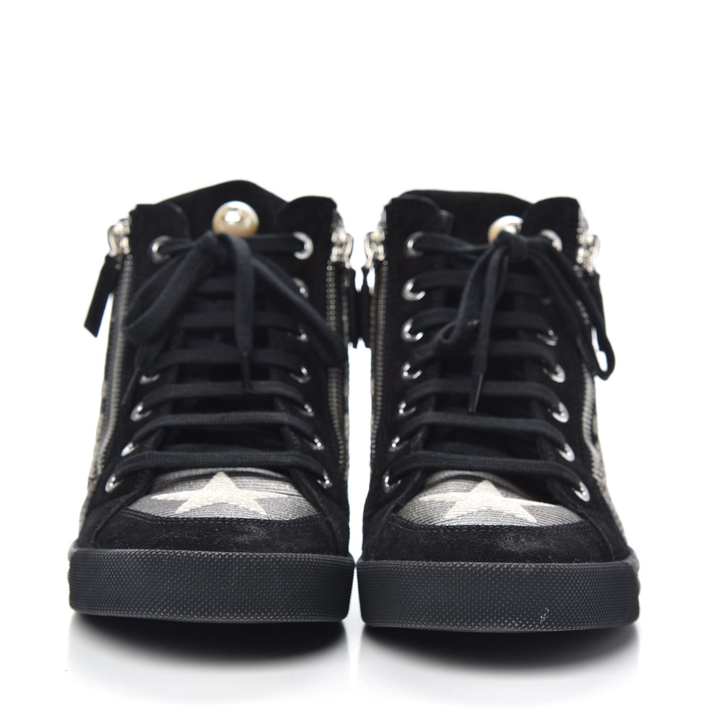 Canvas Suede CC Star Zipped High Top Sneakers 36.5 Black