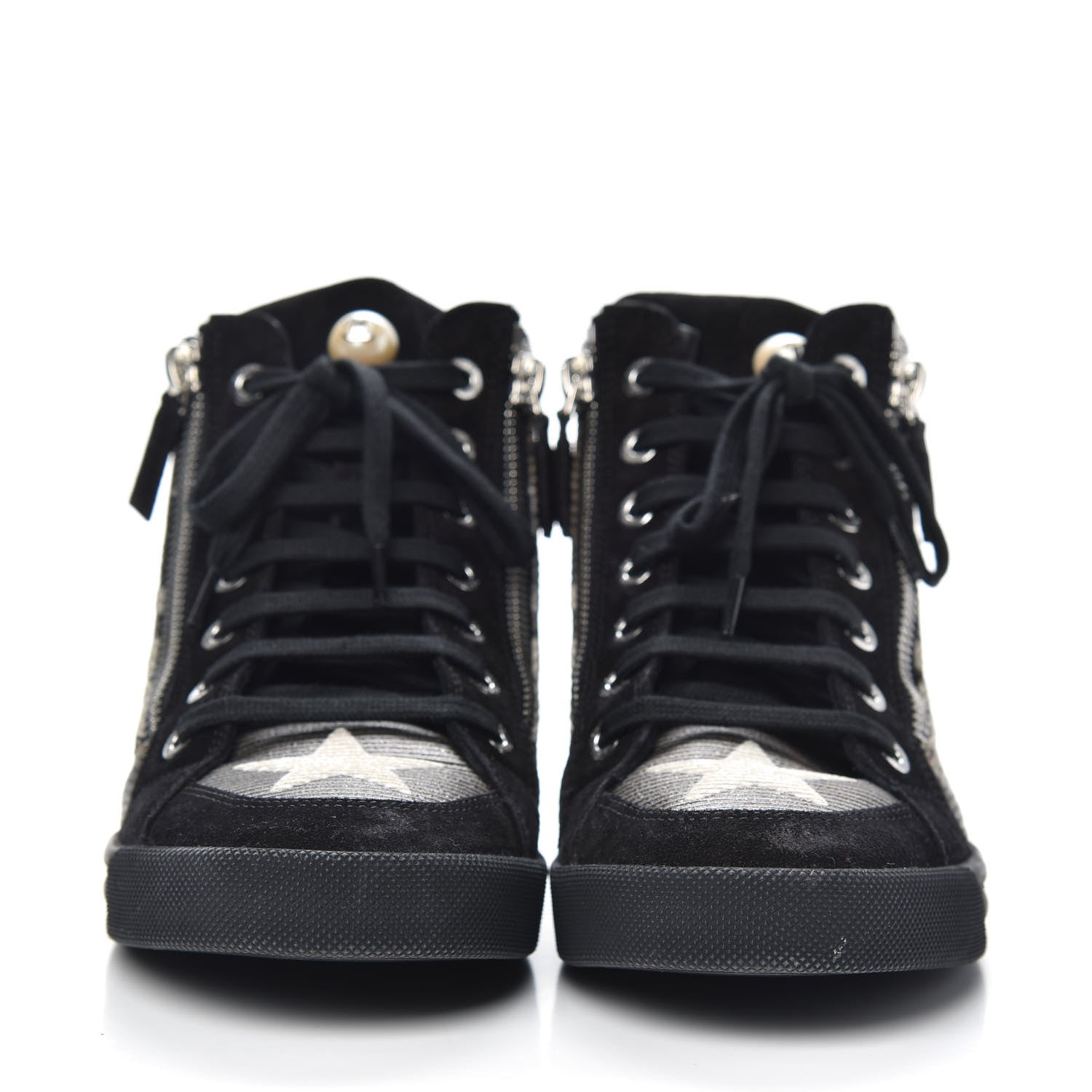 Chanel Canvas Suede CC Star Zipped High Top Sneakers 36.5 Black 2 of 10