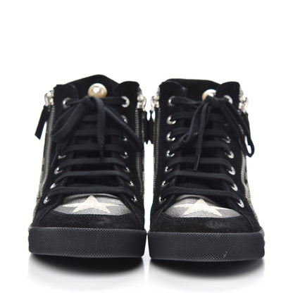 Chanel Canvas Suede CC Star Zipped High Top Sneakers 36.5 Black 2 of 10