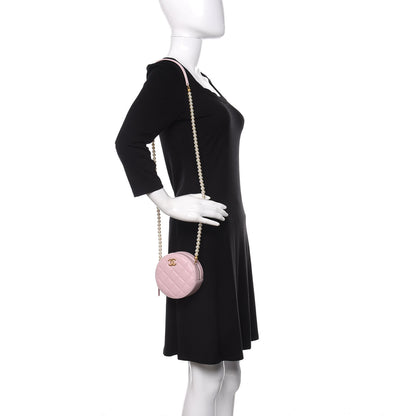 Chanel Calfskin Quilted Pearl Round Clutch With Chain Light Pink 2 of 11