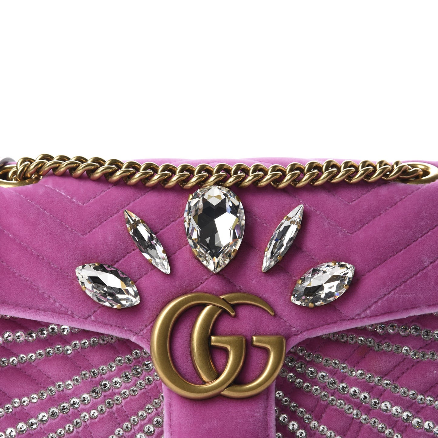 Velvet Matelasse Marquise Crystals Embroidered Small GG Marmont Shoulder Bag Malva