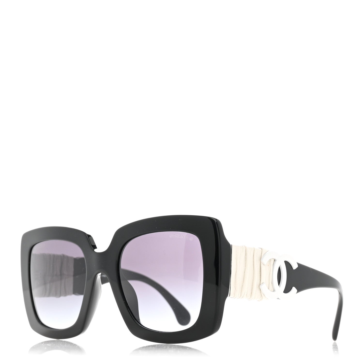 Chanel Acetate Calfskin Polarized Square Sunglasses 5473-Q Black White 1 of 8