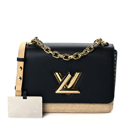 Louis Vuitton Calfskin Raffia Twist Shoulder Bag MM Black 1 of 8