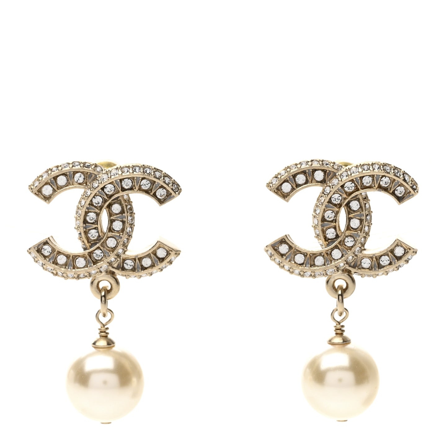 Crystal Timeless CC Pearl Drop Earrings Light Gold