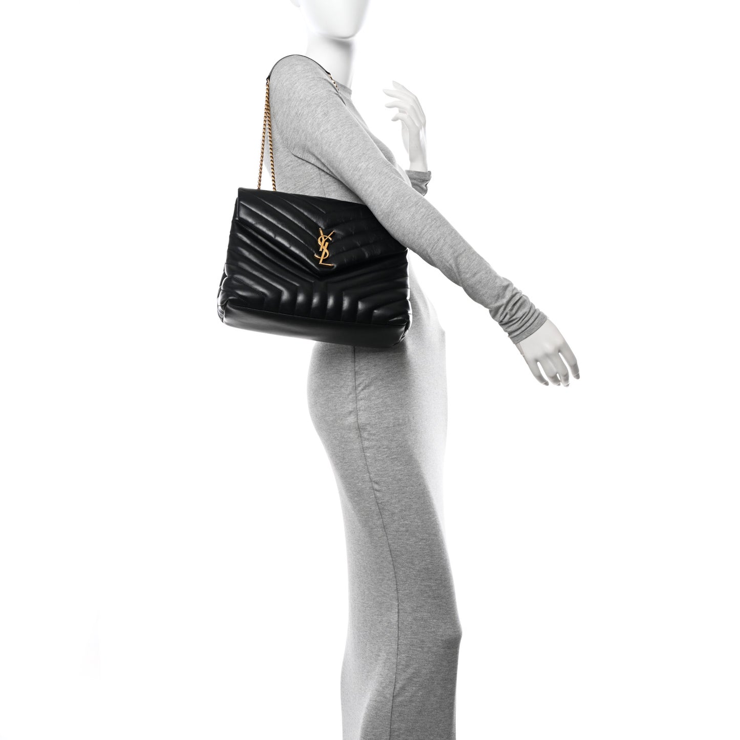 Calfskin Y Quilted Monogram Medium Loulou Chain Satchel Black