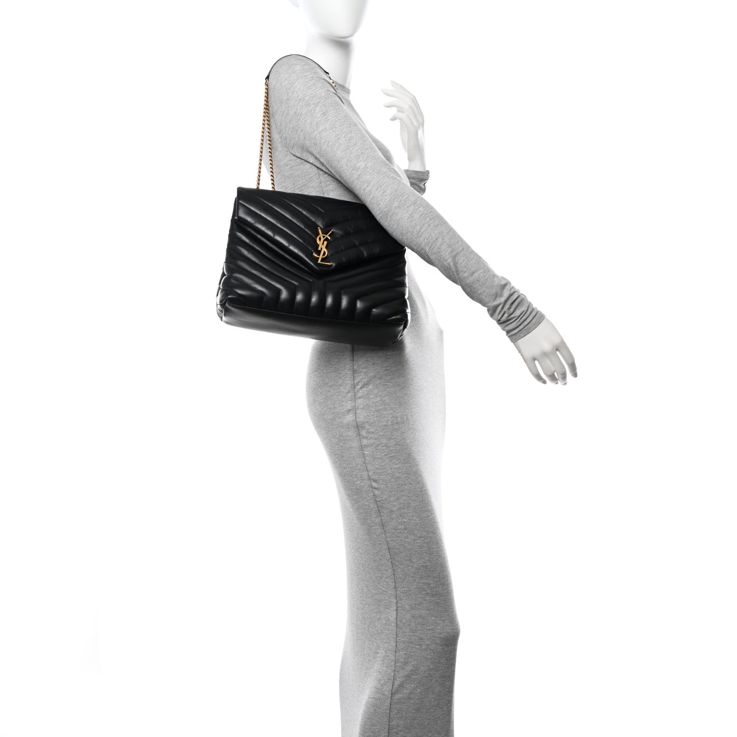 Saint Laurent Calfskin Y Quilted Monogram Medium Loulou Chain Satchel Black 2 of 10