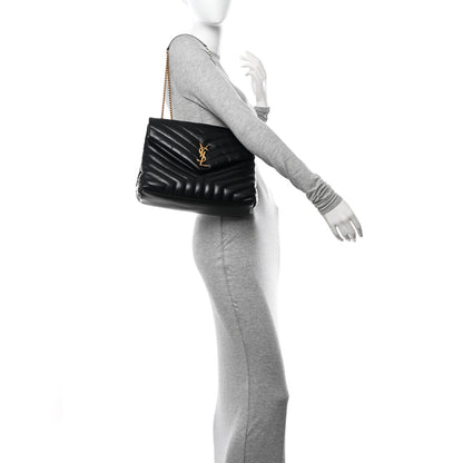 Saint Laurent Calfskin Y Quilted Monogram Medium Loulou Chain Satchel Black 2 of 10