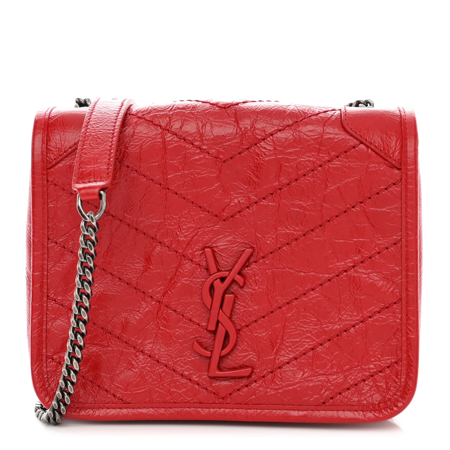 Crinkled Calfskin Matelasse Monogram Niki Chain Wallet Red