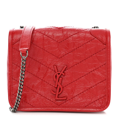 Saint Laurent Crinkled Calfskin Matelasse Monogram Niki Chain Wallet Red 1 of 12