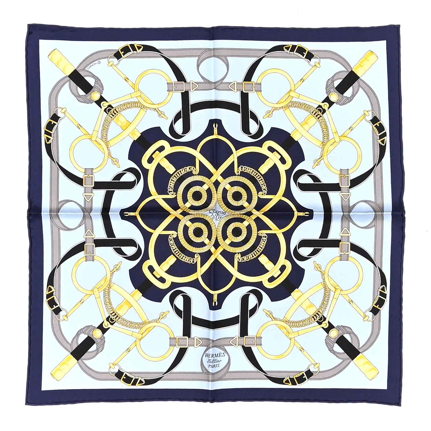 Hermes Silk Eperon D'Or Scarf 45 Marine Ciel Gold 1 of 5