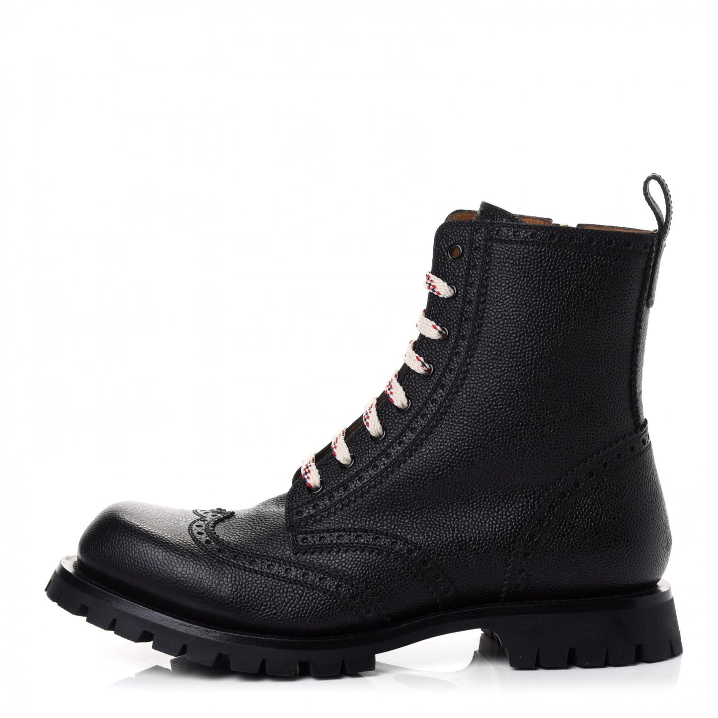 Grained Calfskin Mens Brogue Wingtip Lug Sole Boots 11 Black