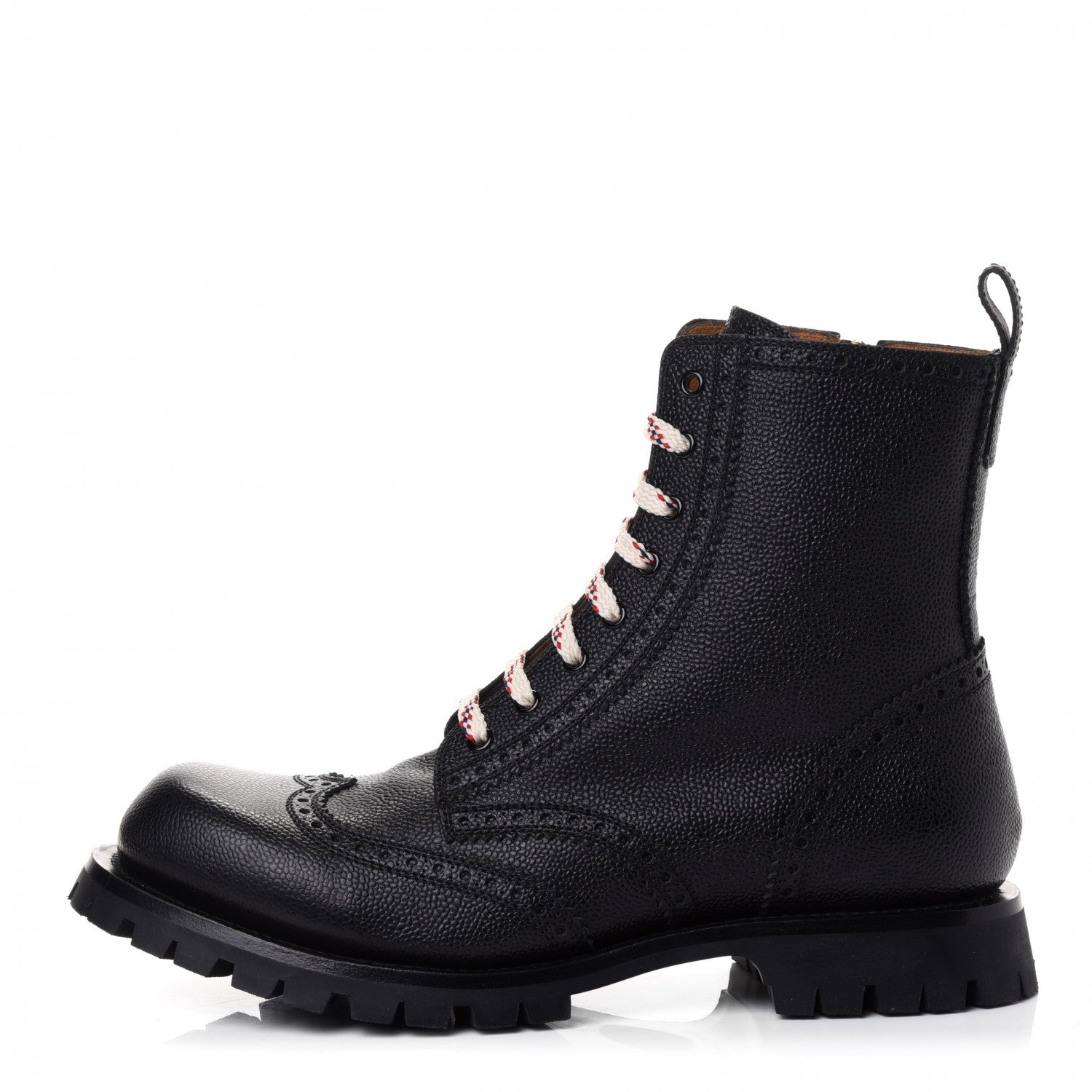 Gucci Grained Calfskin Mens Brogue Wingtip Lug Sole Boots 11 Black 1 of 4