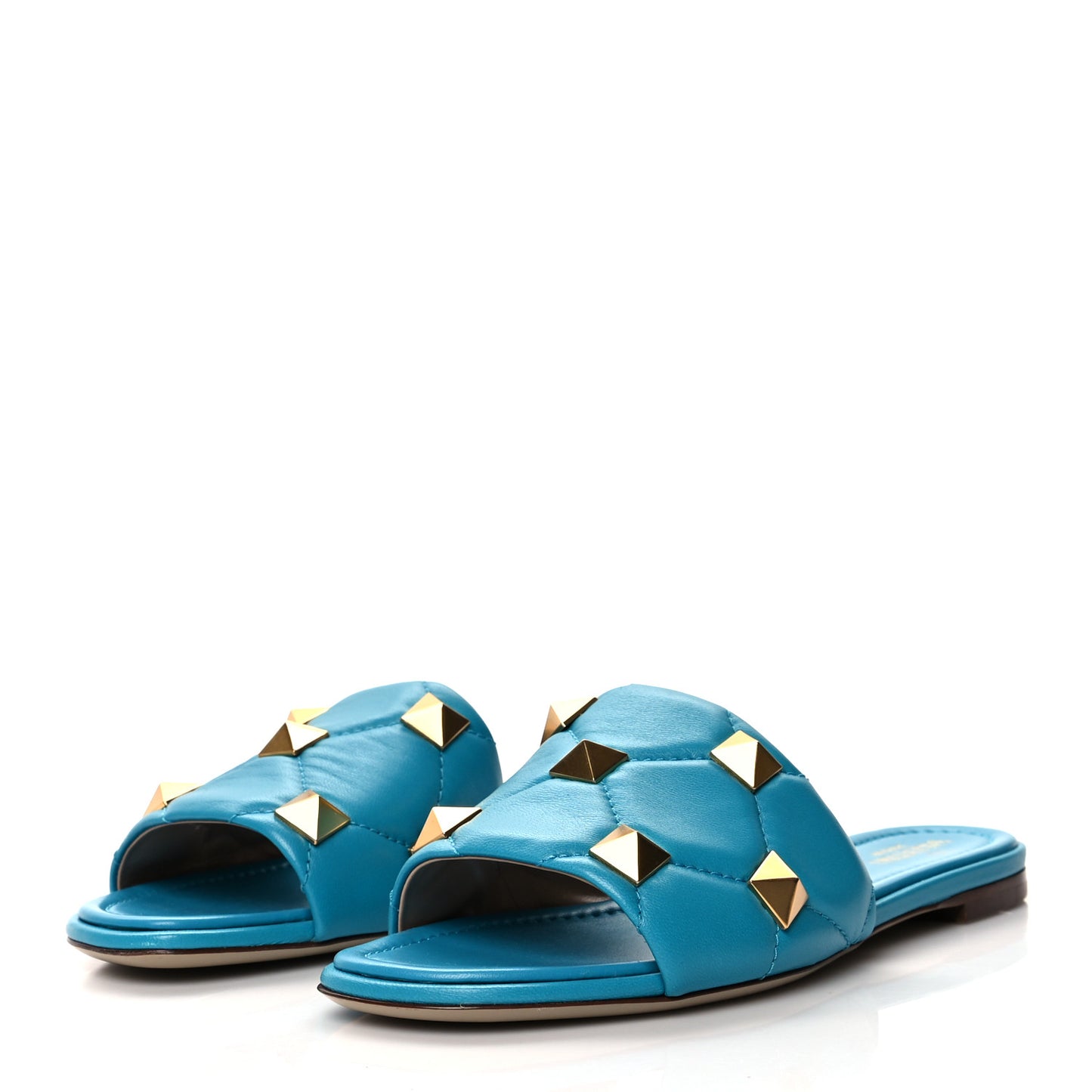 Nappa Roman Stud Flat Slide Sandals 39 Sky Fall