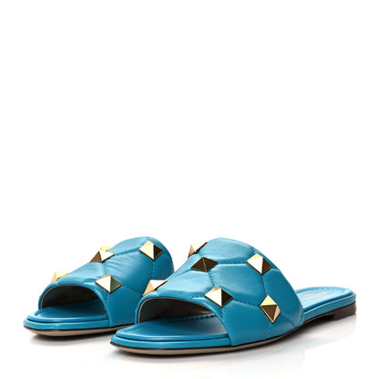 Valentino Garavani Nappa Roman Stud Flat Slide Sandals 39 Sky Fall 3 of 8