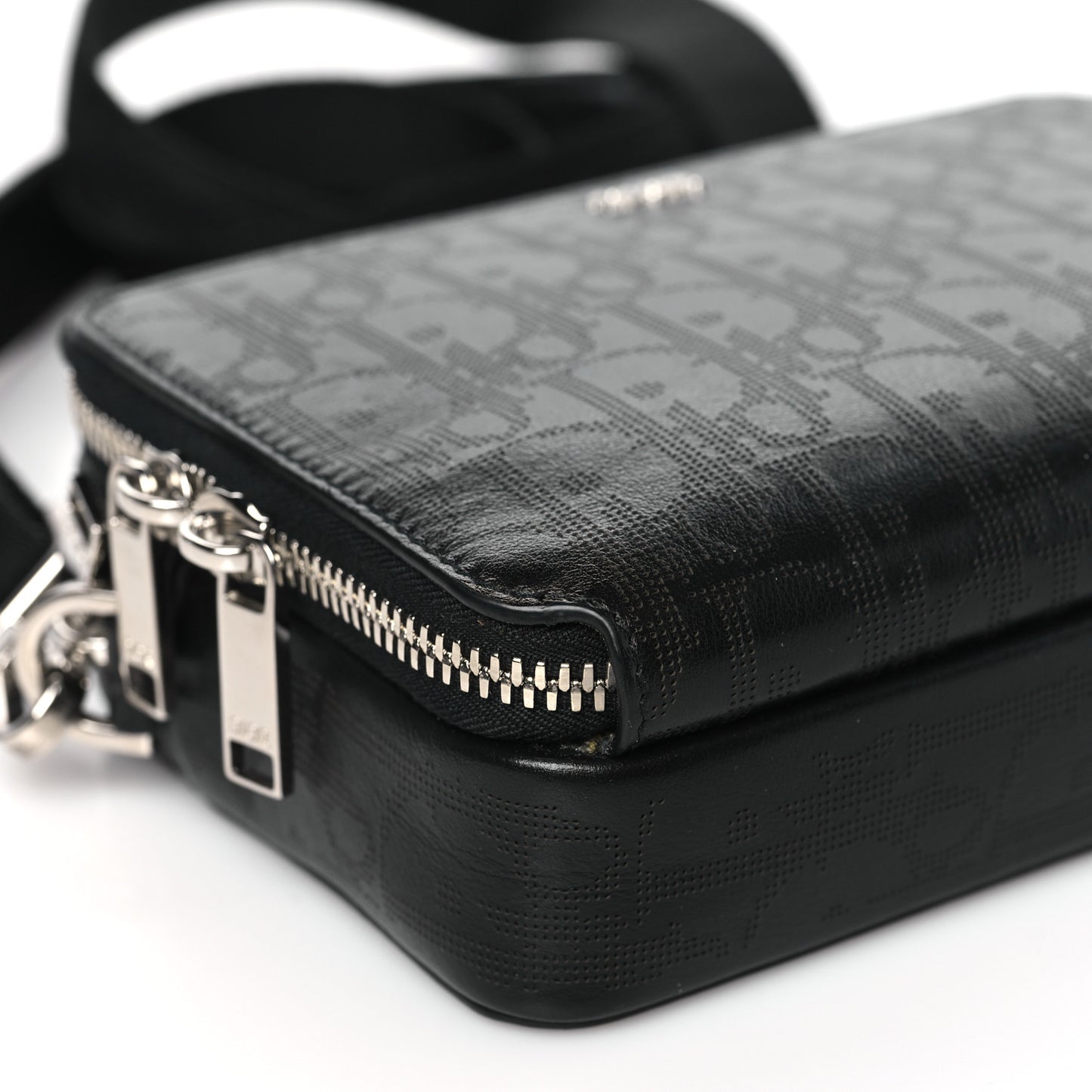 Calfskin Oblique Galaxy Perforated Messenger Black Multicolor