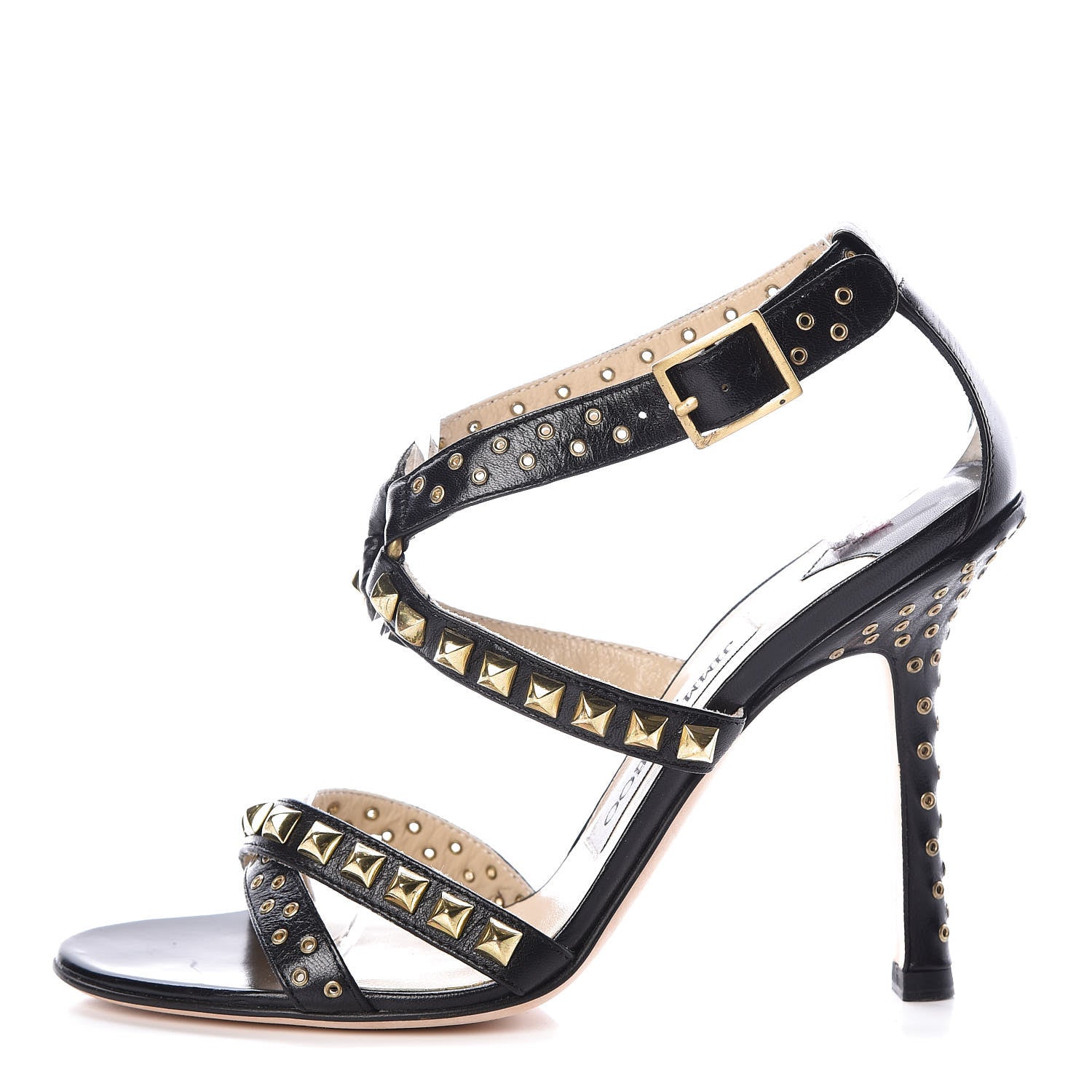 Jimmy Choo Calfskin Studded Inga Strappy Sandal 36 Black 1 of 9