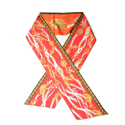 Hermes Silk Brides De Gala Maxi Twilly Capucine Rouge Vieil Or 1 of 5