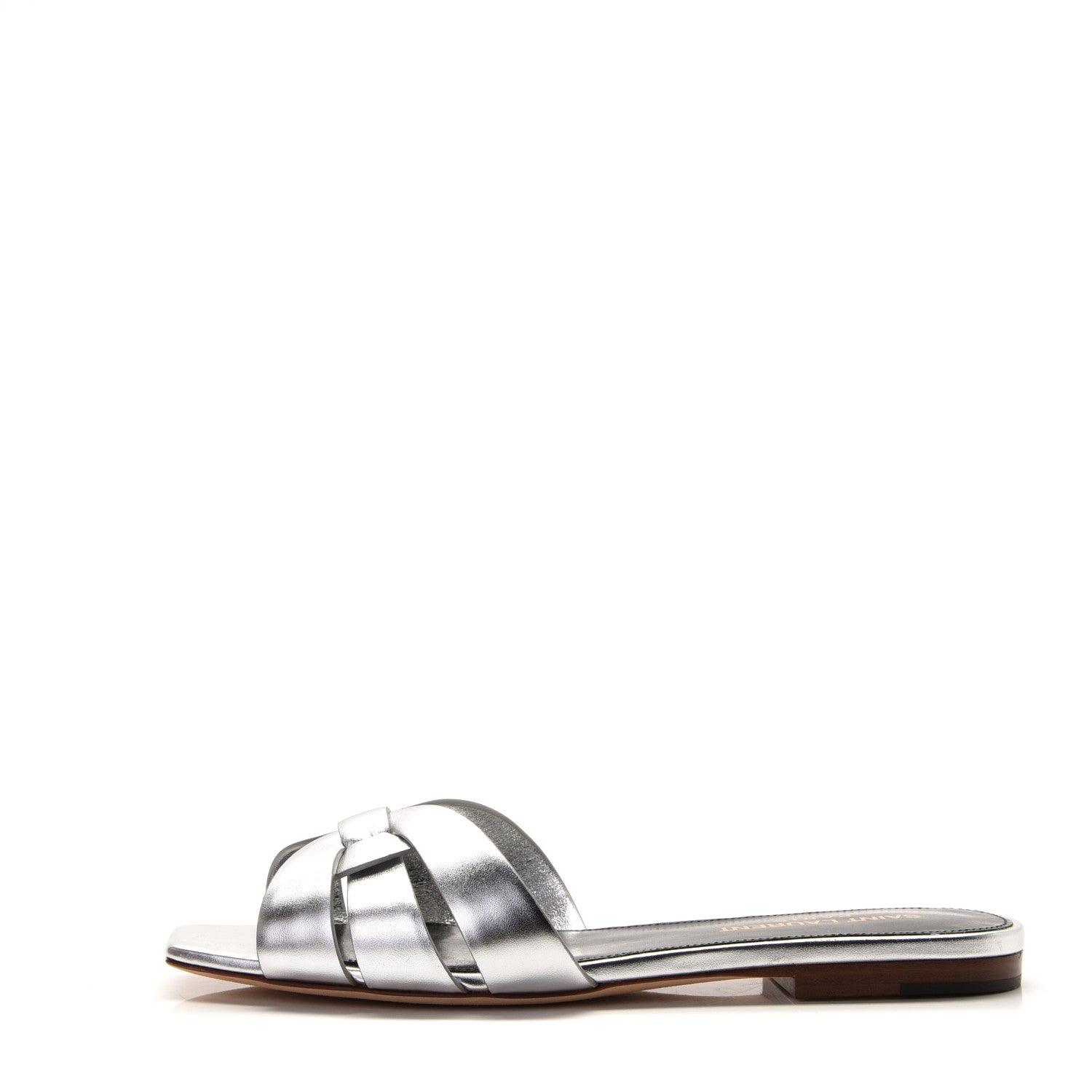 Saint Laurent Metallic Calfskin Nu Pied 05 Slide Sandals 35 Silver 1 of 10
