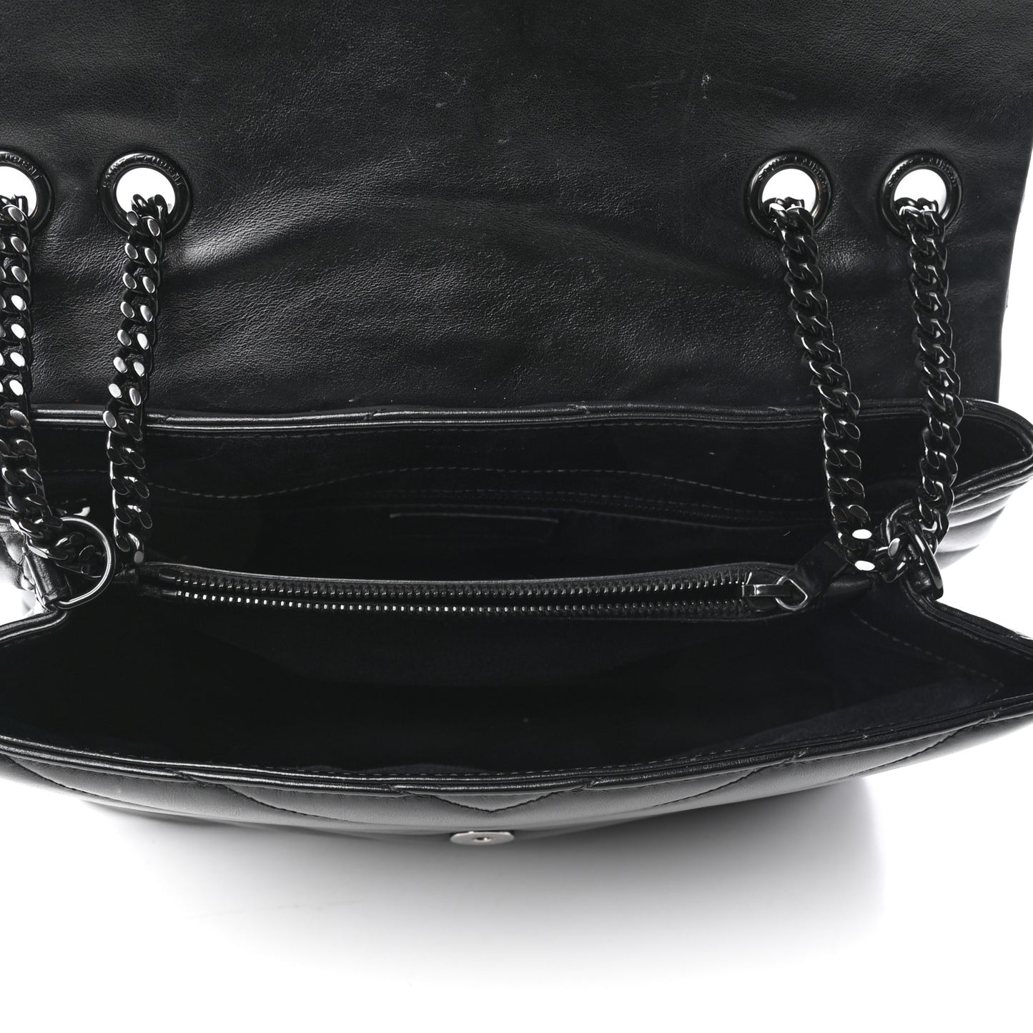 Calfskin Y Quilted Monogram Medium Loulou Chain Satchel Black