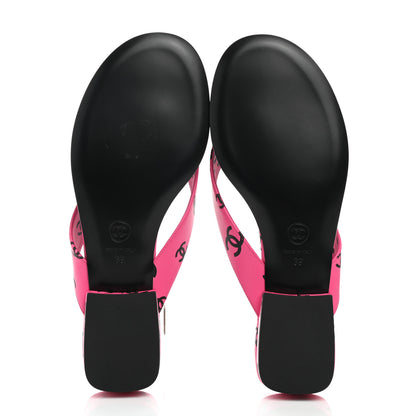 Chanel Printed Lambskin Coco Beach Thong Sandals 39 Dark Pink Black 5 of 9