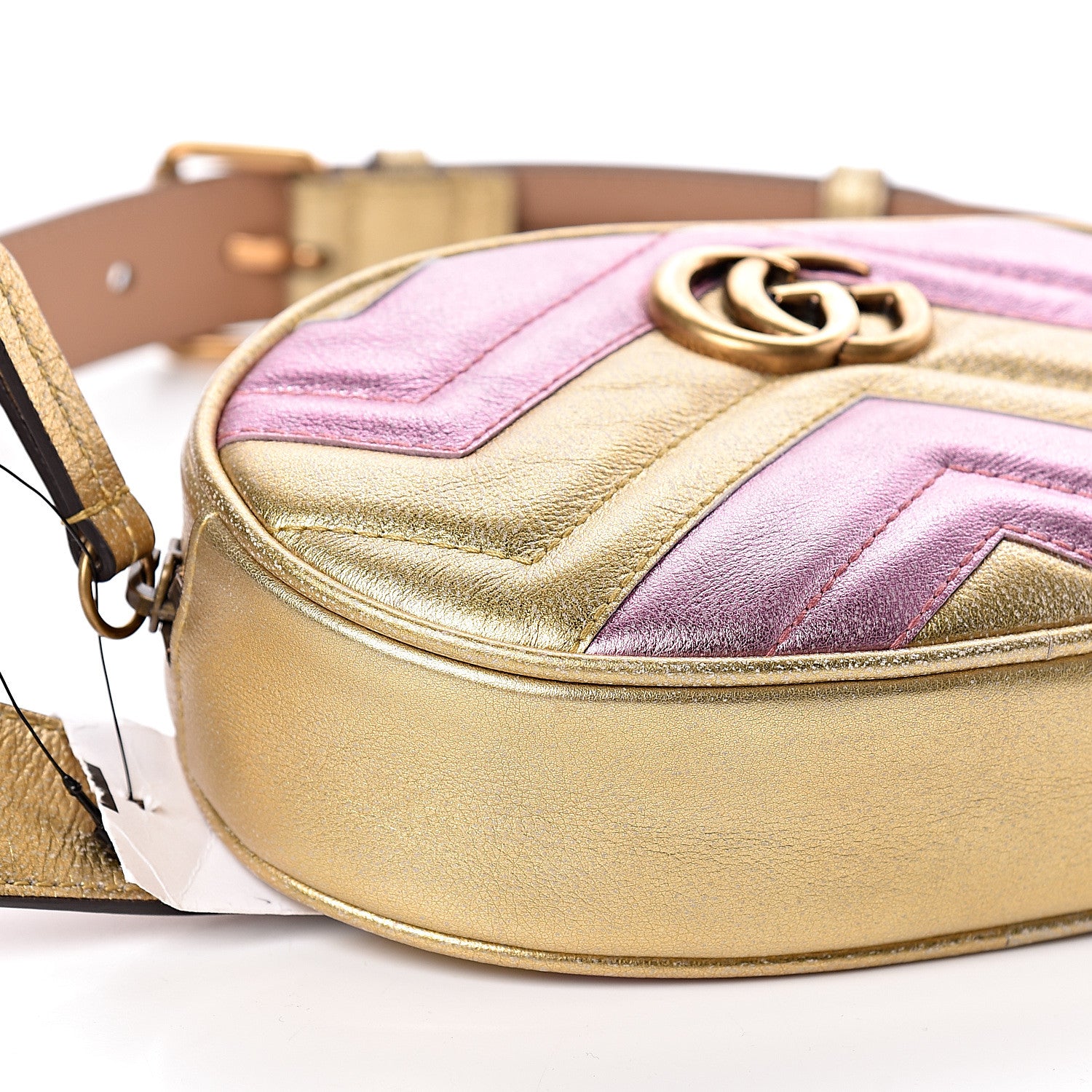 Gucci Metallic Nappa Matelasse Heart GG Marmont Belt Bag 95 38 Oro Vecchio Rosa 8 of 10
