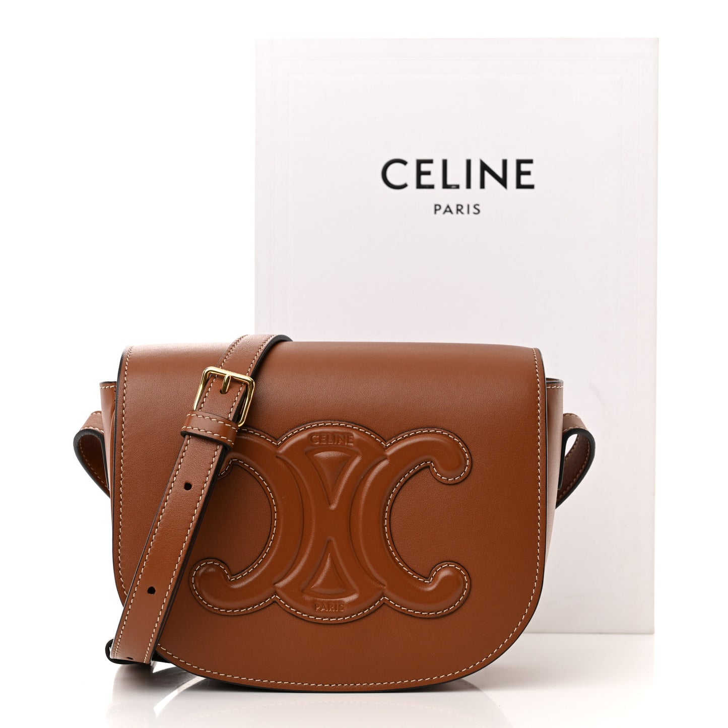 Smooth Calfskin Cuir Triomphe Folco Crossbody Bag Tan