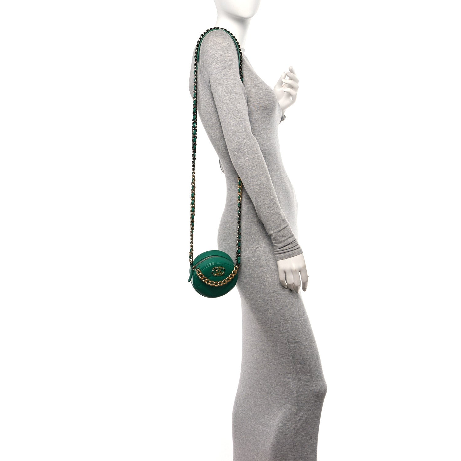 Chanel Goatskin Quilted Chanel 19 Round Clutch With Chain Green 2 of 10